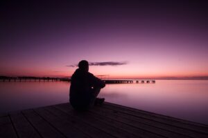 man, silhouette, sea